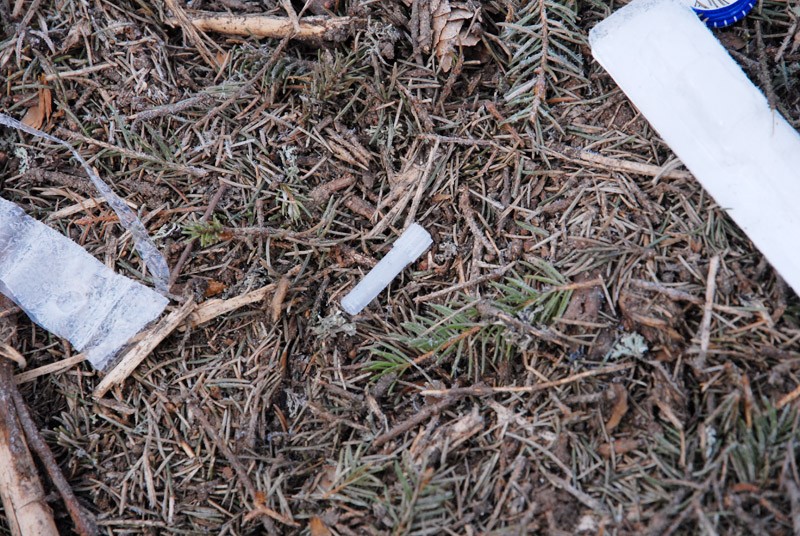 Metsiköstä löytyi muun muassa injektioneulojen pakkauksia.